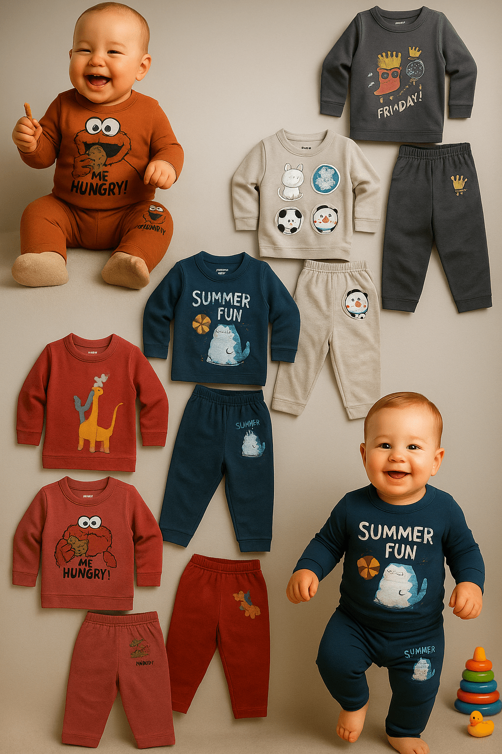 Infant 6Months to 24 Months Baby Boy & Girl Tshirt & Pant | Toddler Clothes Cotton Pant & Tshirt|Children dress FullSleeve winter wear|Kids wear 5 Combo - Stylelogy