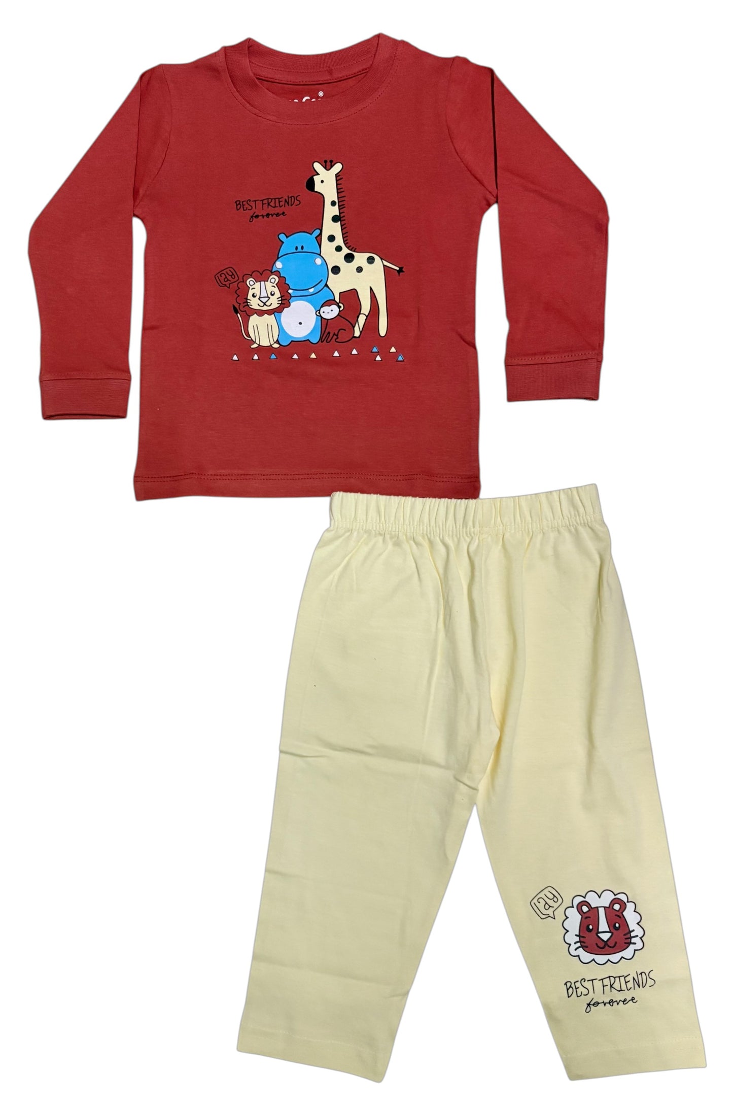 Kids Outfit Set with Animal Prints | 5 Full Sleeve Tops & Pants