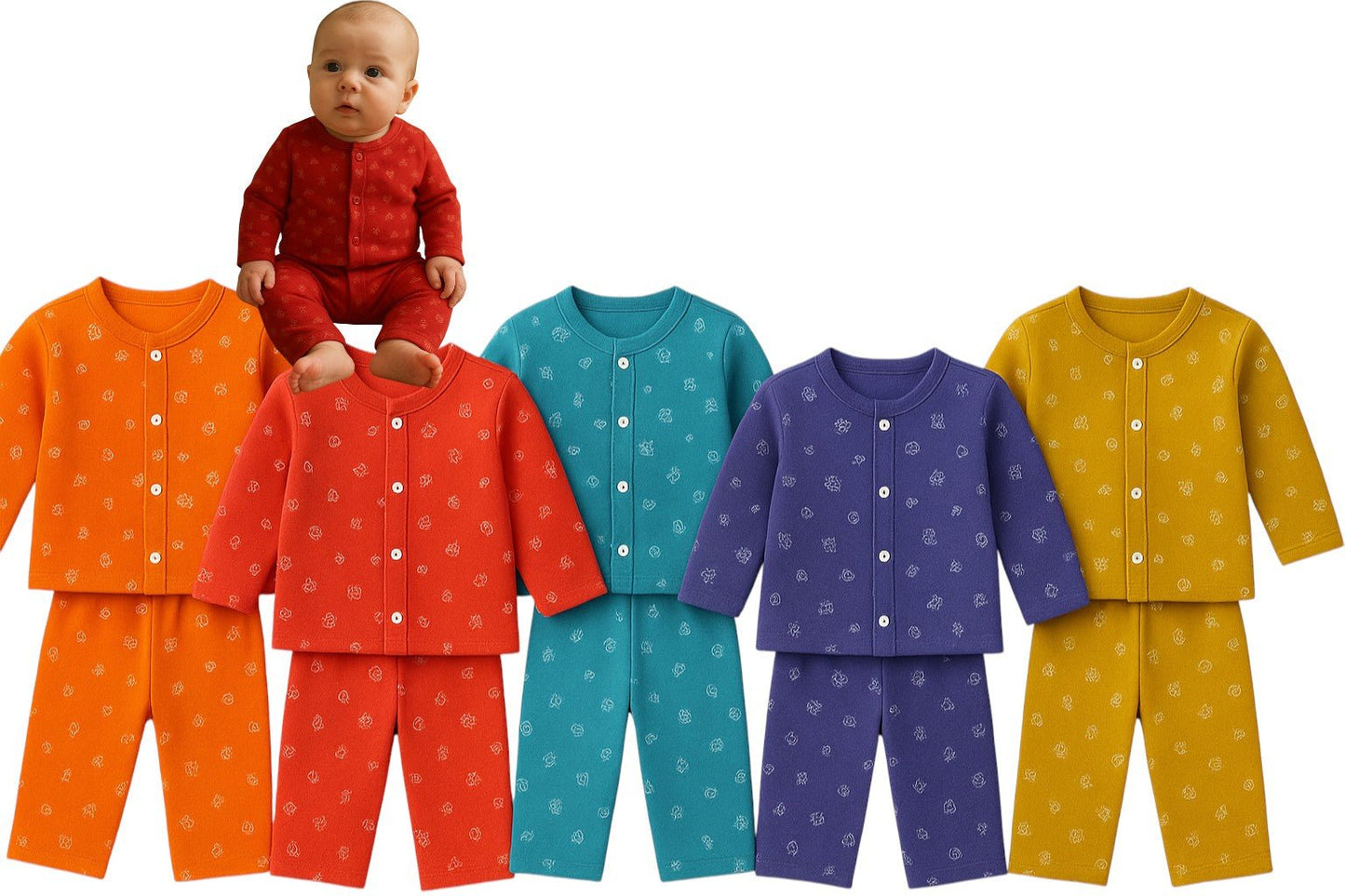 New Born Baby Cotton Tshirt & Pant Set 0 - 6 Months | Nightwear | Sleepwear for Infant | Soft Breathable Fabric | for Boys and Girls Baby| Pack of 5 Combo Style 23 - Stylelogy