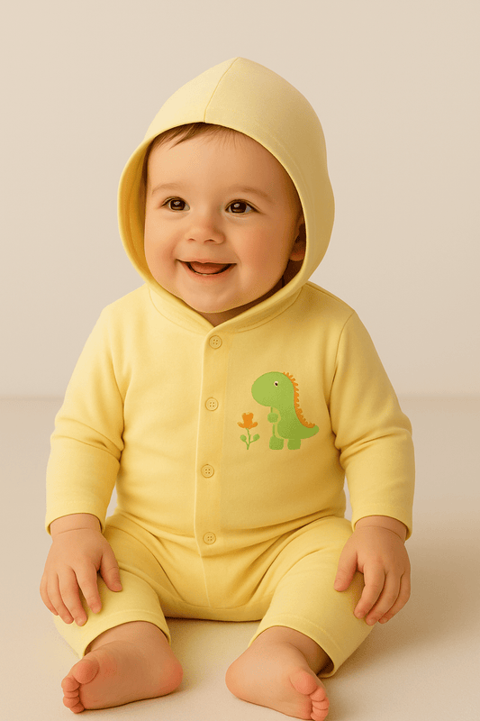 Newborn Unisex Cotton Dress Hoodie Cap with Pants| 0 - 3 Months Winter Outfit for Infant| Multicolour 5 Combo Pack Boy & Girl Baby Dress - Stylelogy