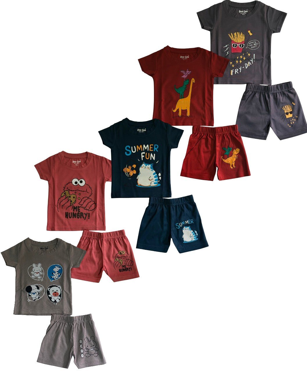 Stylelogy Kids Tshirt & Short Cotton Set Casual Outfit Regular Wear Dresses|Boys & Girls Kids Dress For Baby Boy & Girls 5 Combo Pack Size upto 2 Years - Stylelogy