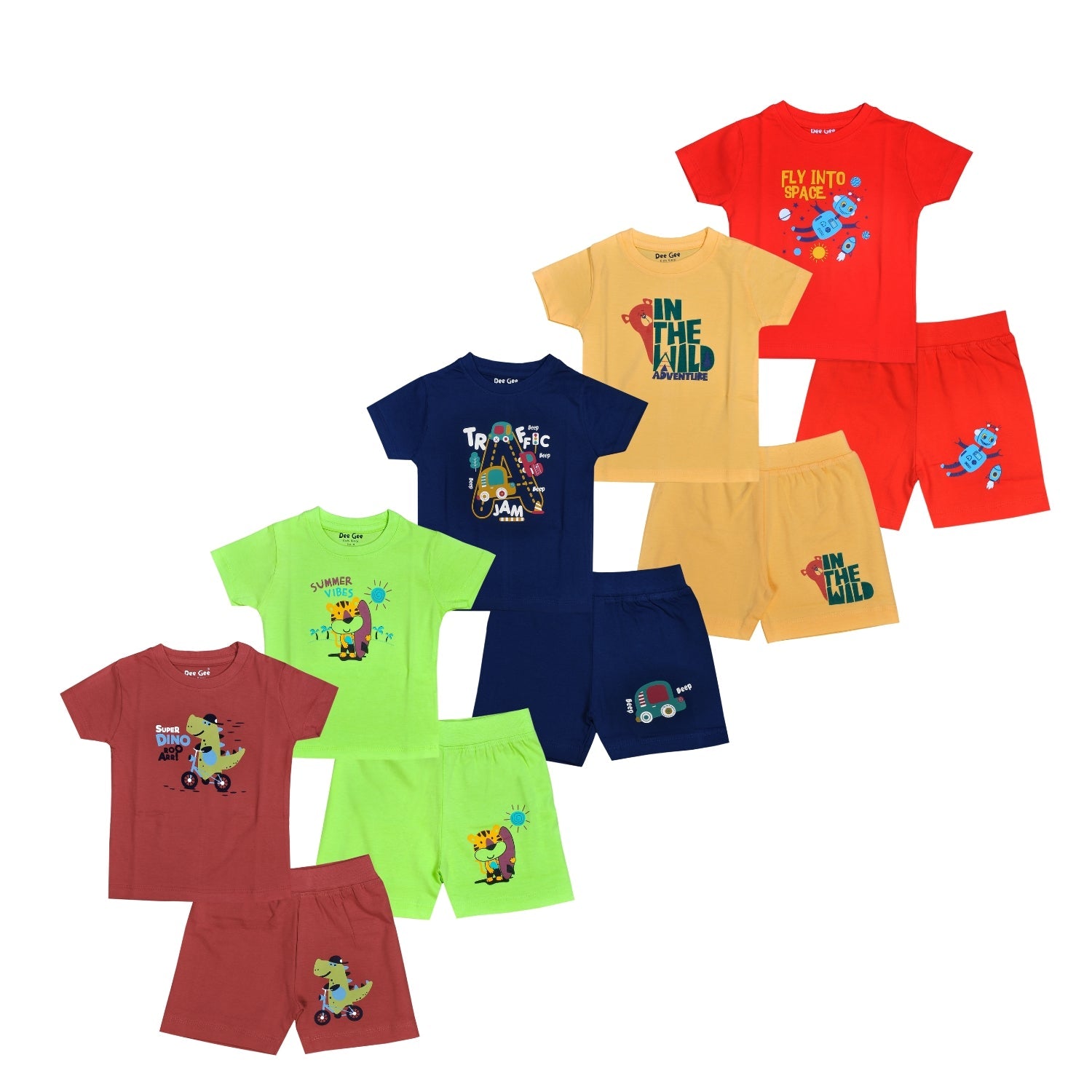 Stylelogy Tshirt & Shorts for kids | Toddler & Infant Baby Printed T-shirt & Half Pant| Little Boys & Girls Kids Dress, Pack of 5 combo | Unisex Clothing Set for Baby style 156 - Stylelogy