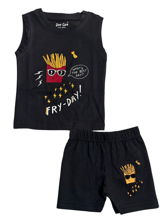 Kids T-Shirt and Shorts Set – Pack of 5 | Sleeveless Cartoon Print Cotton Combo