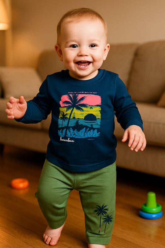 Kids Outfit Set with Animal Prints | 5 Full Sleeve Tops & Pants