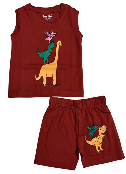 Kids T-Shirt and Shorts Set – Pack of 5 | Sleeveless Cartoon Print Cotton Combo - Stylelogy